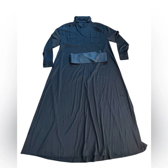 Locker Room ELEGANT MAXI BLACK SHIRT DRESS WITH VEGAN LEATHER BELT Size S/M/L/XL - Picture 3 of 10